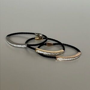 Set of 3 metal and faux braided leather bracelets